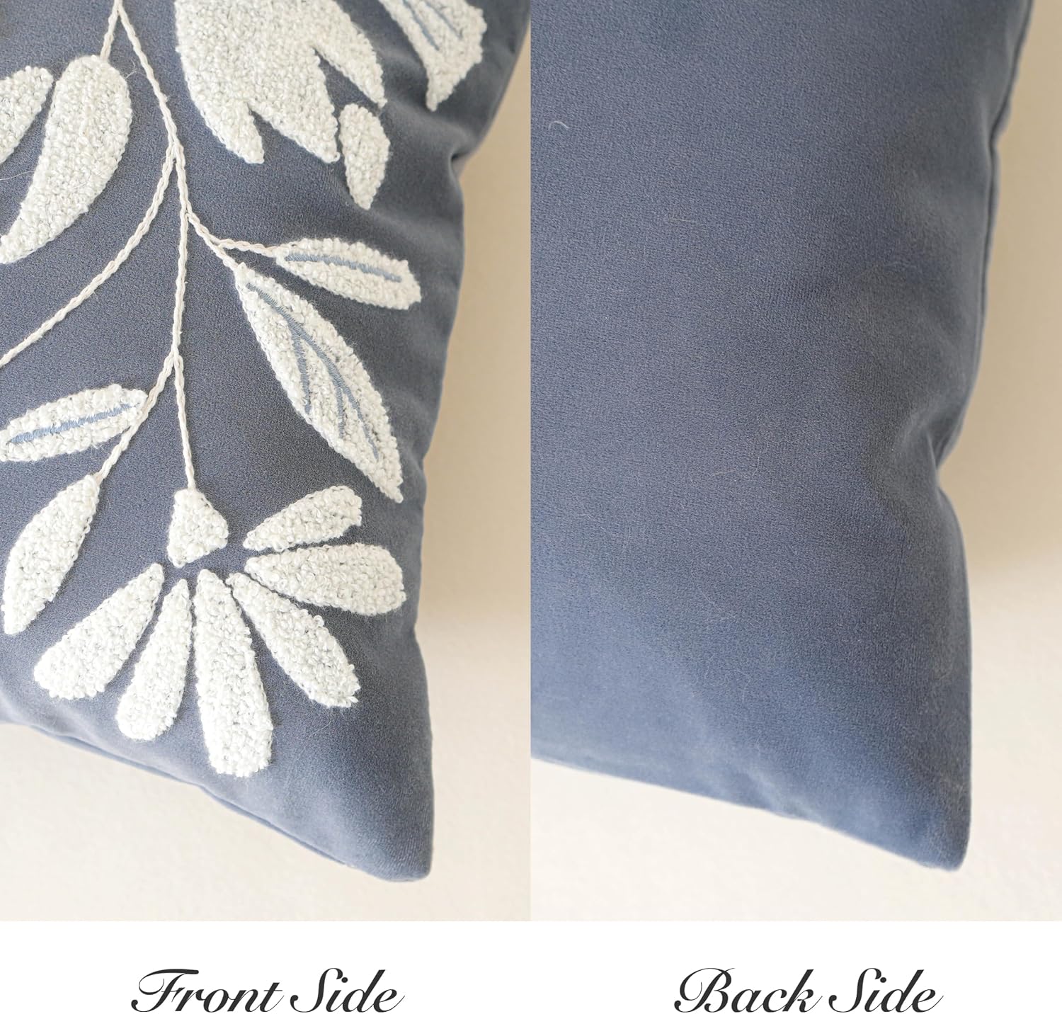 BlissBlush 12x20 Lumbar Pillow Cover, Grayish Blue Rectangular Decorative Throw Pillowcase for Couch Sofa, Floral Tufted Embroidered…