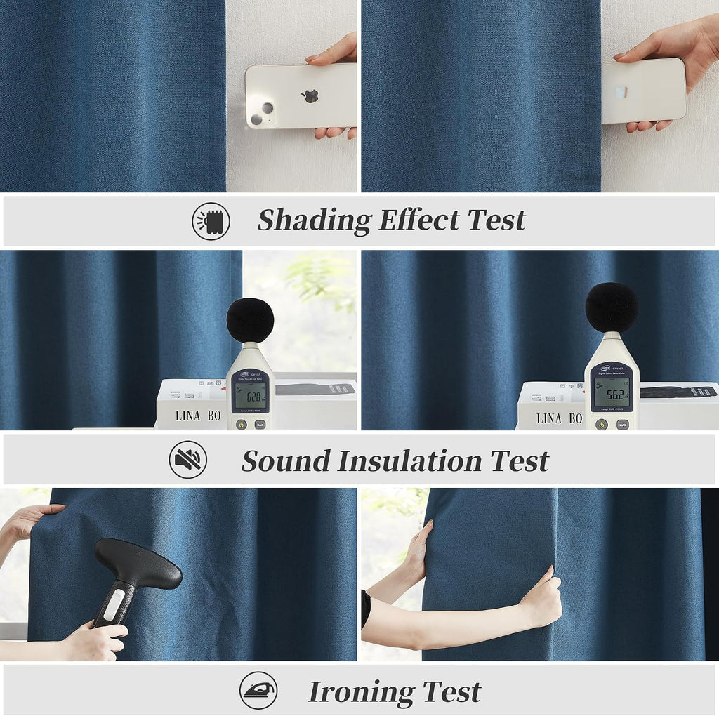 Keqiaosuocai Blackout Linen Curtain Panels, Totally Shaded Draperies 84 Inches Long for Dining Room, Soundproof Privacy Window Drapes for P…