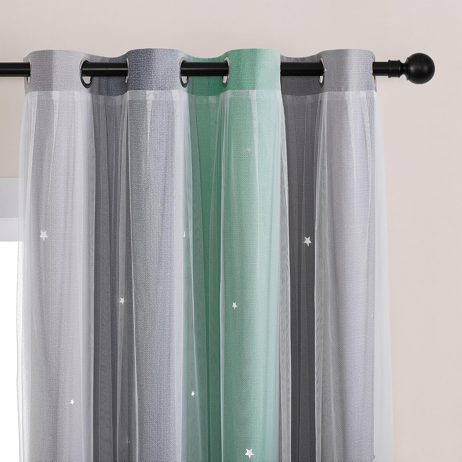 Addsomecolortolife XiDi Bedroom Decor Blackout Curtains for Girl & Kids Room - Rainbow, Unicorn Wall Decals - Green, Light Grey - 52x63 Inc…