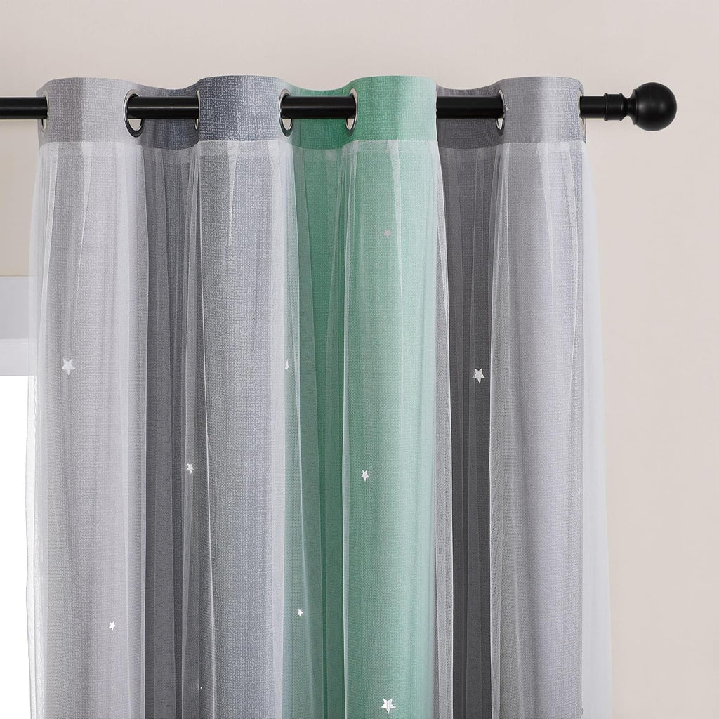 Addsomecolortolife XiDi Blackout Curtains for Bedroom Decor - Rainbow Unicorn Wall Decals for Girl's and Kids' Room - Green Light Grey 52X8…