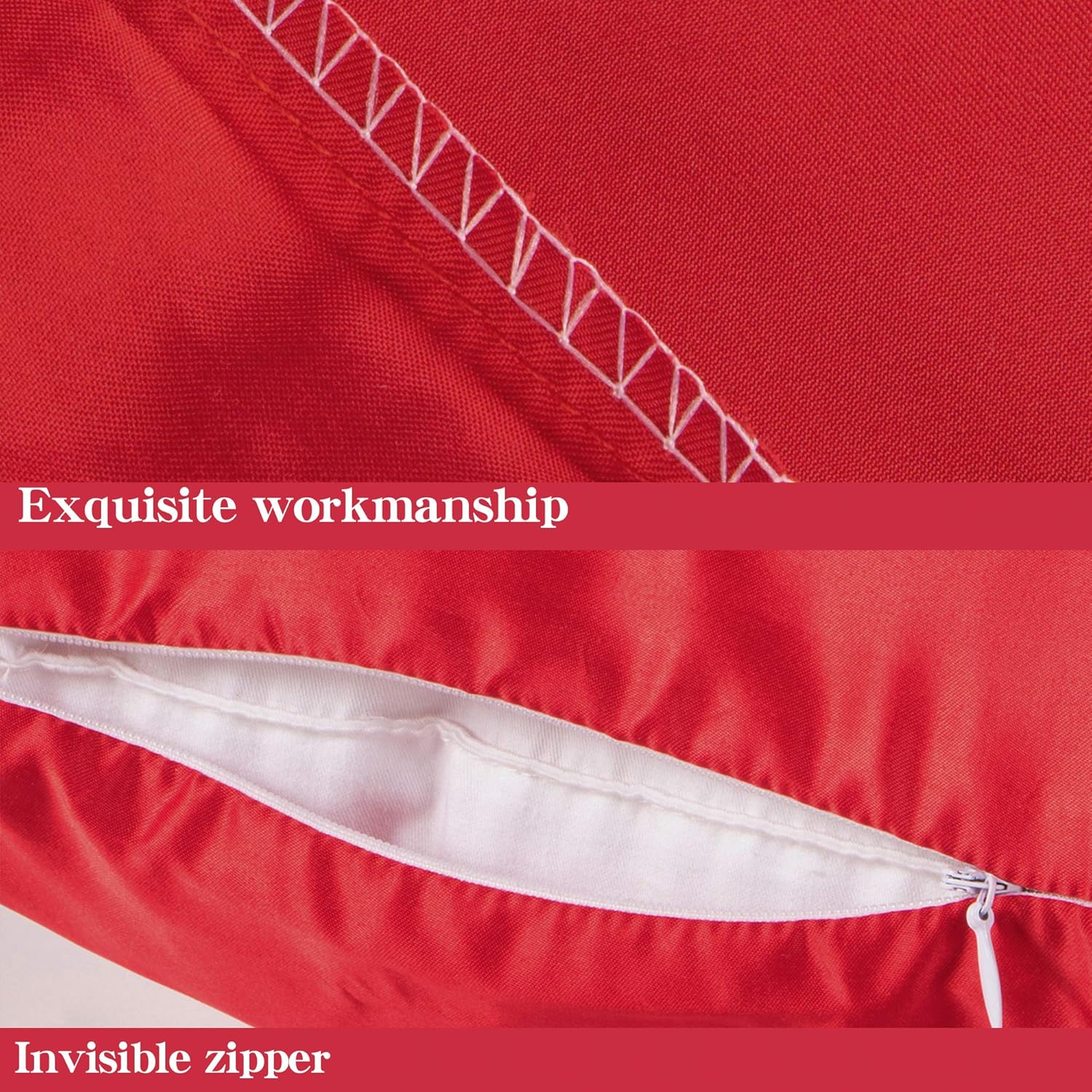 Ntbay Zippered Satin Pillow Cases for Hair and Skin, Luxury Standard Hidden Zipper Pillowcases Set of 2, 20x26 Inches, Red 26 Inches Red