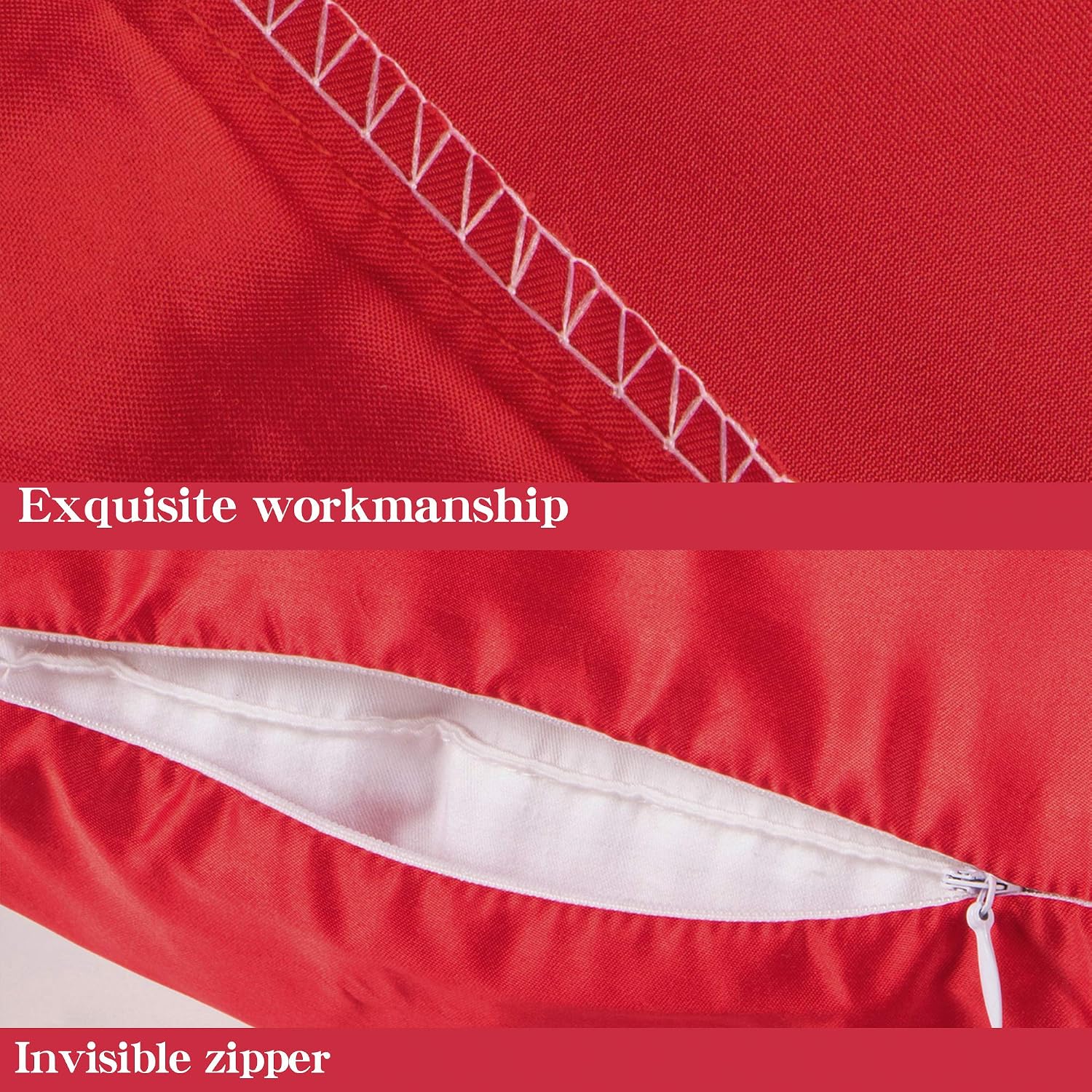 Ntbay Zippered Satin Pillow Cases for Hair and Skin, Luxury King Hidden Zipper Pillowcases Set of 2, 20x36 Inches, Red 36 Inches Red