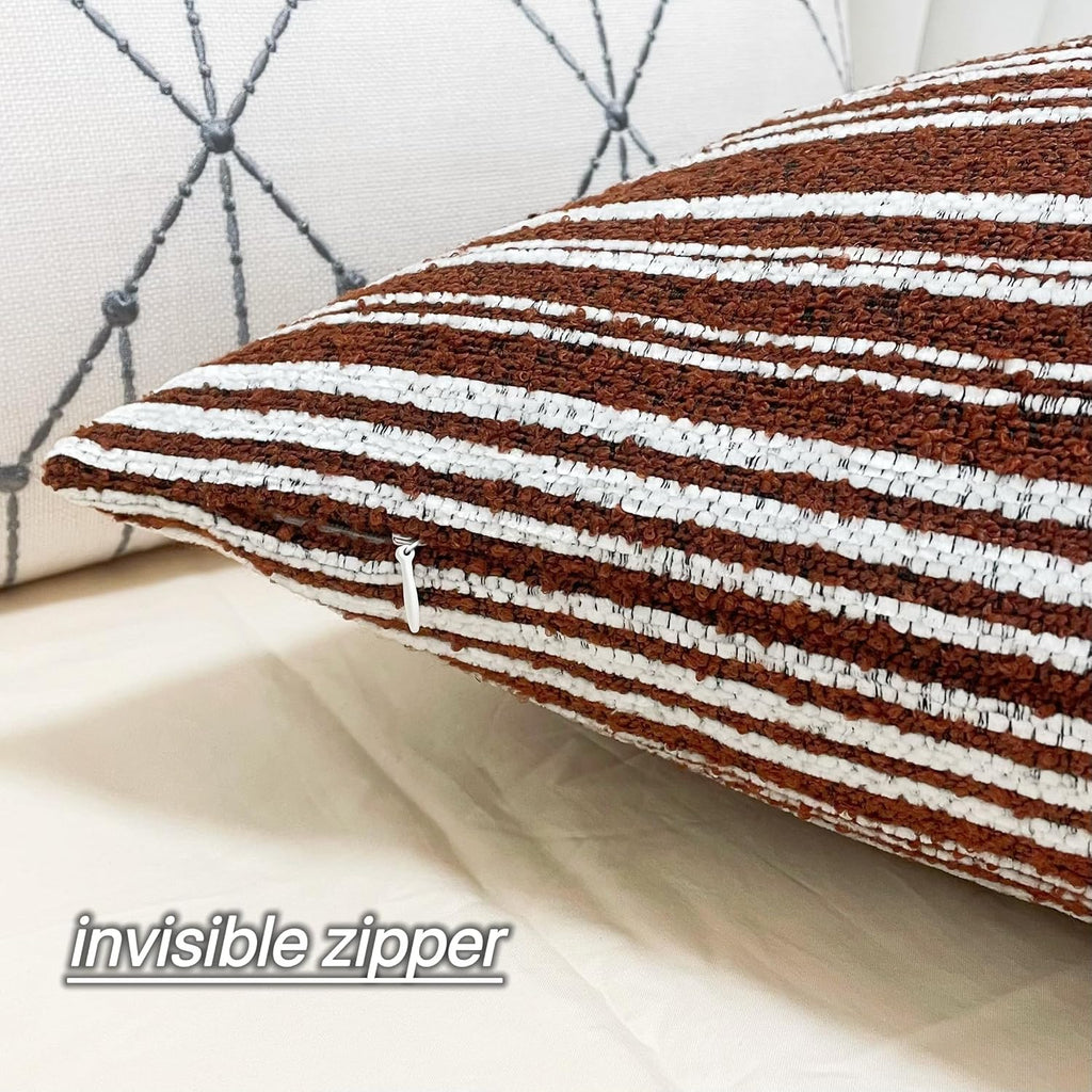 Slow Cow Boho Chenille Textured Woven Stripe Throw Pillow Covers Decorative Cushion Cover Square Pillow Cover Accent Neutral Pillowcase…
