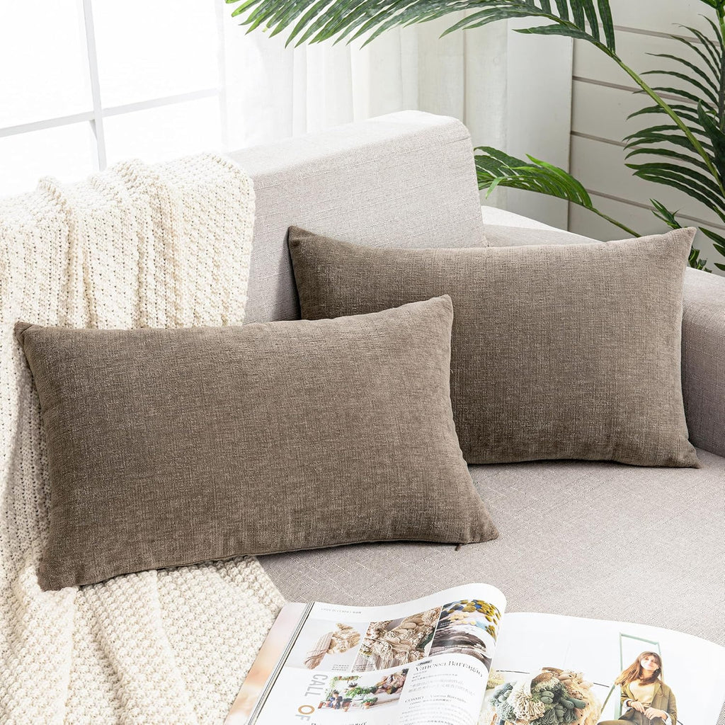 Gawamay Lumbar Pillow Decorative Rectangle Throw Pillow Covers 12"x20" Inch Set of 2, Super Soft Chenille Pillowcase for Living Room Bedroo…