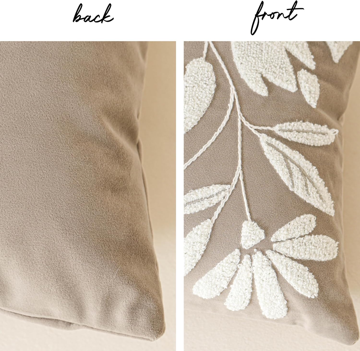 BlissBlush 12x20 Lumbar Pillow Cover, Rectangular Taupe Decorative Throw Pillowcase for Couch Sofa, Embroidered Velvet Farmhouse Accent…