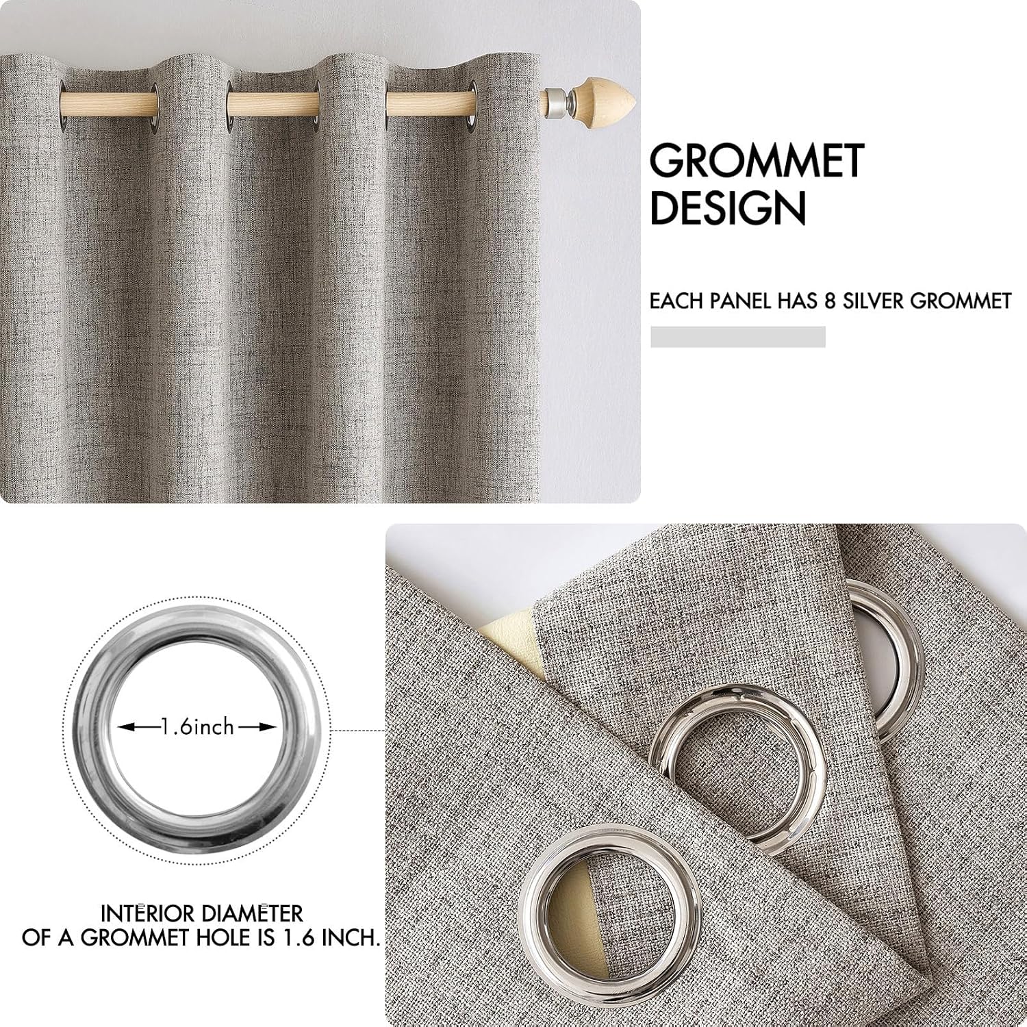Miulee 100% Blackout Linen Textured Curtains for Bedroom Solid Thermal Insulated Warm Taupe Grommet Room Darkening Curtains & Drapes Luxury…