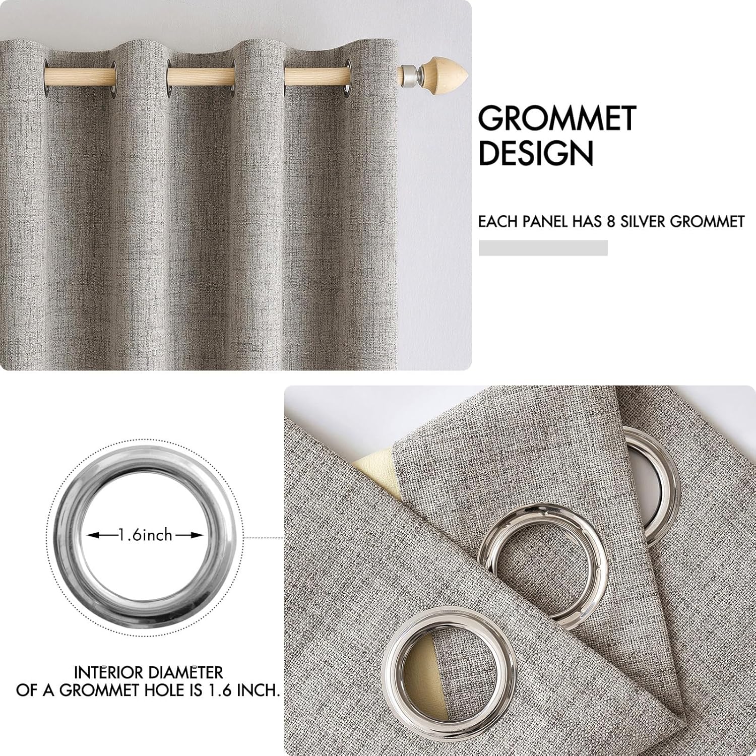 Miulee 100% Blackout Linen Textured Curtains for Bedroom Solid Thermal Insulated Warm Taupe Grommet Room Darkening Curtains & Drapes Luxury…
