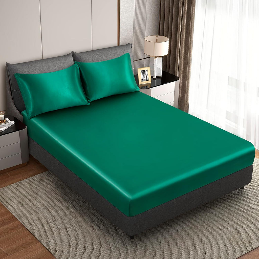 HommxJF Blackish Green Satin Pillowcase Standard Set of 2 with Envelope Closure, Blackish Green Silk Pillowcase for Hair and Skin (20x26) Gr…