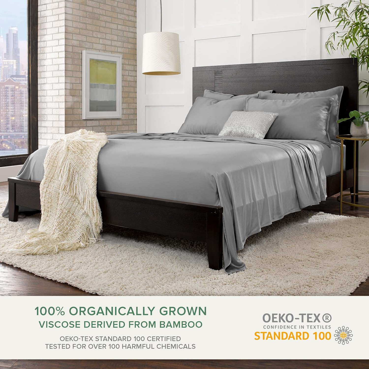 PureBamboo Pure Bamboo California King Sheets, Genuine 100% Organic Viscose Derived from Bamboo Bed Sheet Set, Soft & Cooling, Double Stitc…