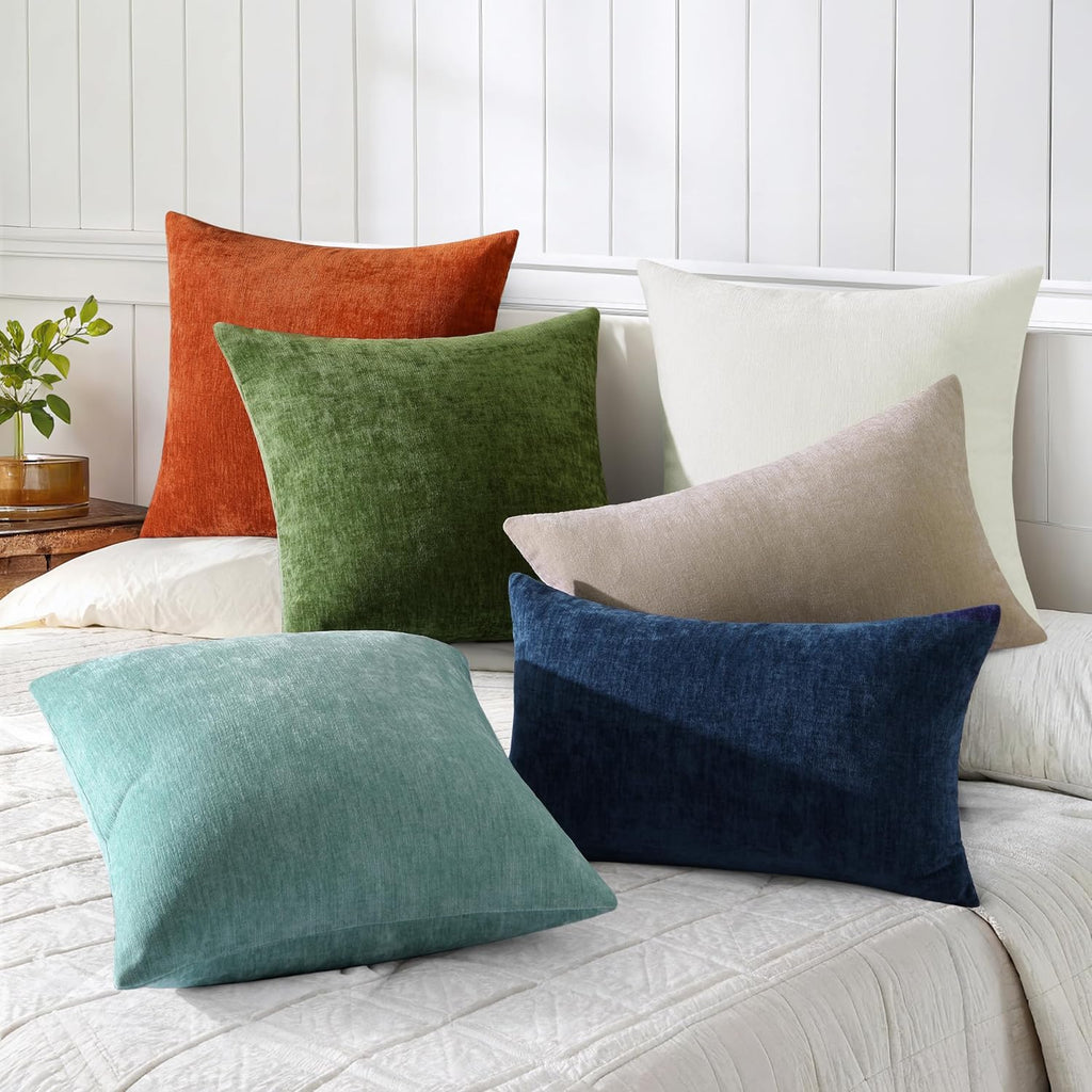 decorUhome Chenille Cream White Throw Pillow Covers 12x20 Inch Set of 2, Decorative Soft Couch Pillow Covers Solid Dyed Accent Farmhouse Ne…