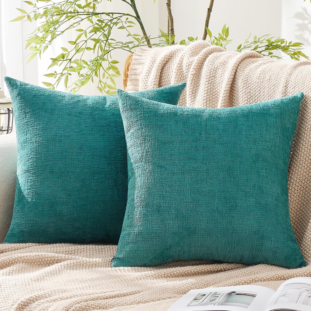 Gawamay Set of 2 Soft Textured Chenille Throw Pillow Covers 18x18 Inch (45x45 CM), Decorative Pillowcases Cushion Covers for Farmhouse Home…