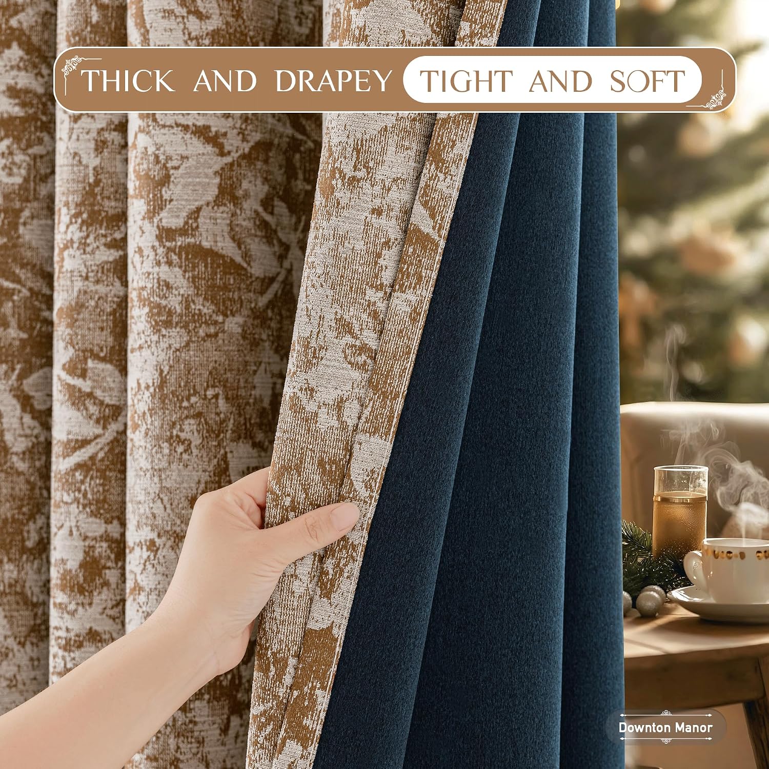 Beauoop Brown Floral Jacquard Blackout Curtains 96 Inches Long 2 Panels for Bedroom Living Room Chenille Flower Room Darkening Thermal…