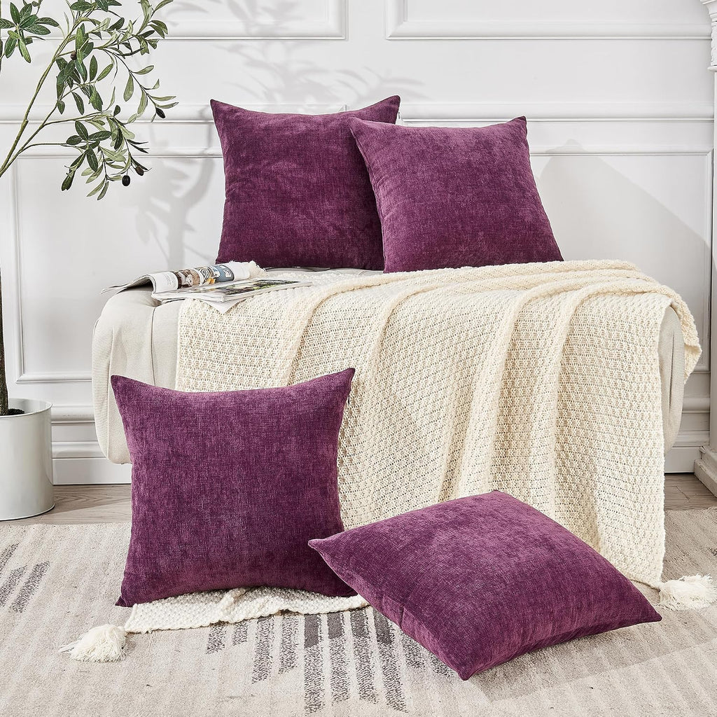 Gawamay Decorative Square Throw Pillow Covers 18"x18" Inch Set of 4, Super Soft Chenille Pillows Farmhouse Fall Pillowcase for Living Room…
