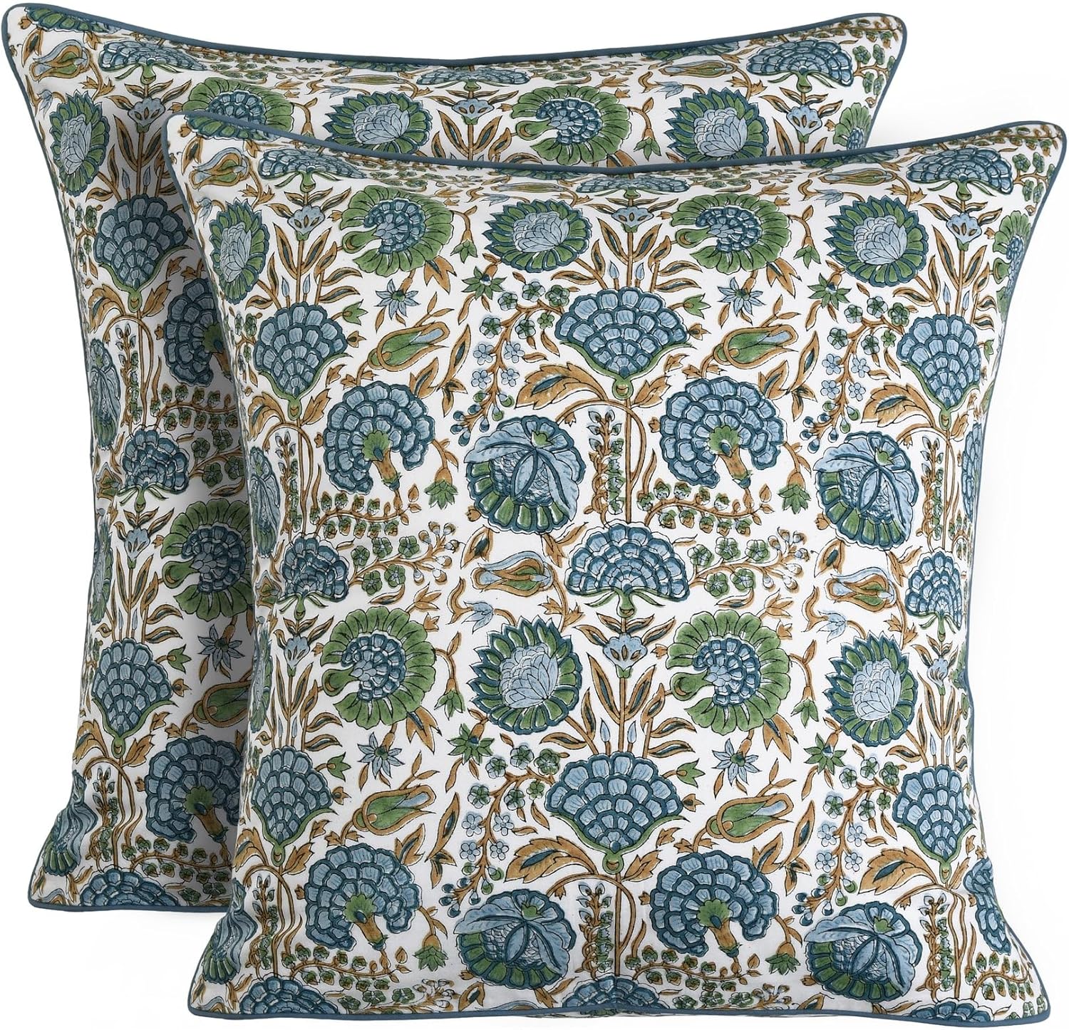 Ridhi Block Print Asparagus Green Pillow Cover 24" x 24" (Pack of 2) Decorative Couch Pillows for Living Room, Farmhouse Chic Boho Cute Out…