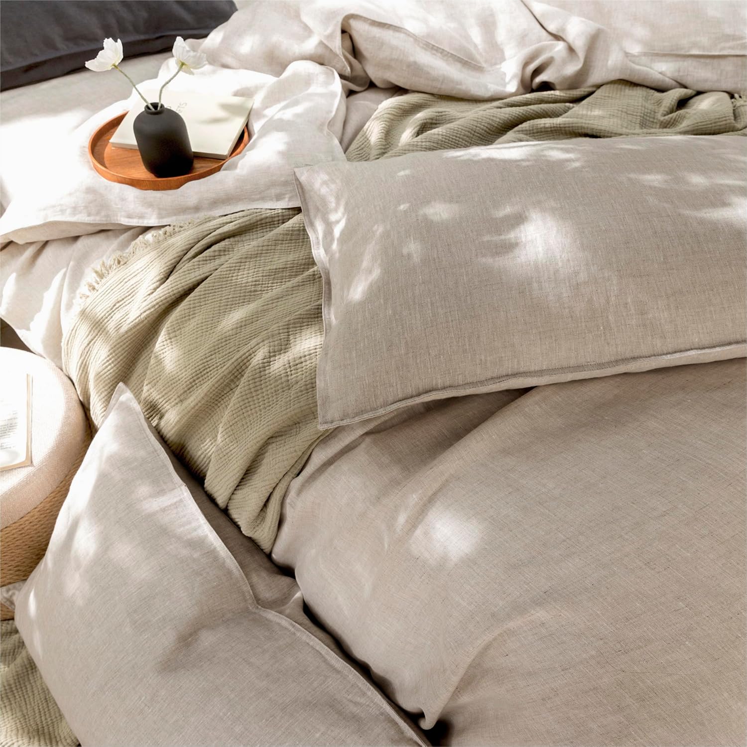 Chuffed 100% French Linen Pillow Cases Queen Size Set of 2, Stone Washed Flax Pillow Shams with Zipper Closure - Breathable & Cooling for H…