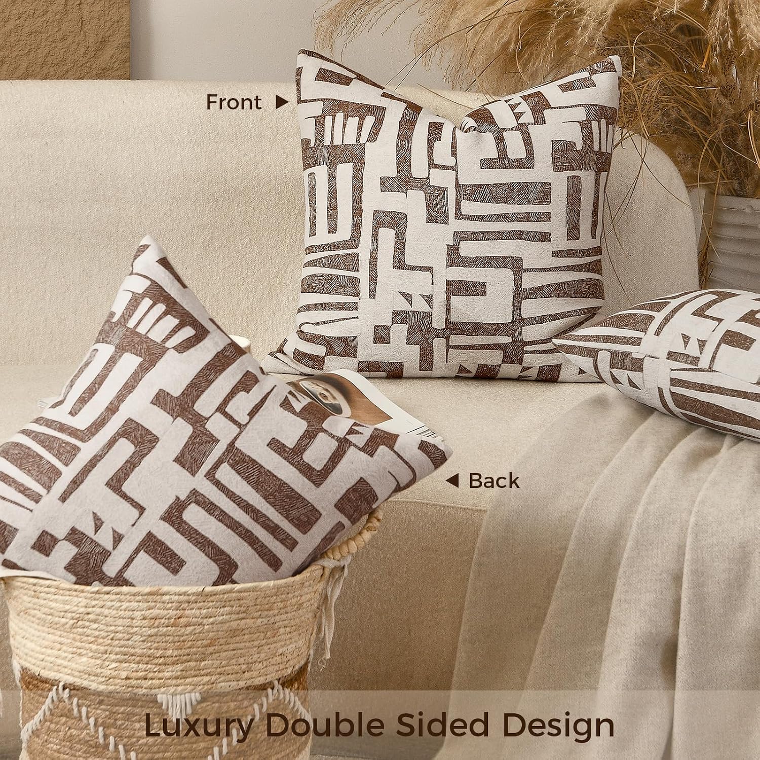 Lumbar Pillow Cushion Cover 20x12 Inch, Double-Sided Geometric Pattern Pillow Covers, Modern Designer Original Pillowcase for Sofa, Bed…
