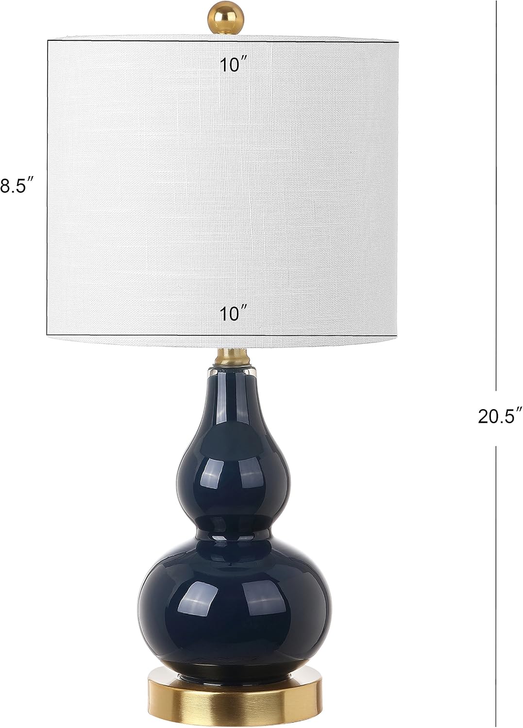 JONATHAN Y 20.5" Navy Glass Table Lamp, Modern Gourd Bedside Nightstand Lamp for Bedroom, Living Room, White Linen Shade, LED Bulb…