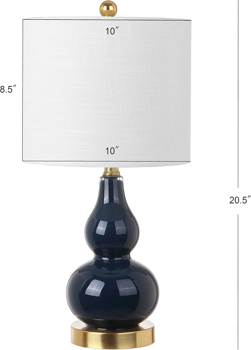 JONATHAN Y 20.5" Navy Glass Table Lamp, Modern Gourd Bedside Nightstand Lamp for Bedroom, Living Room, White Linen Shade, LED Bulb…