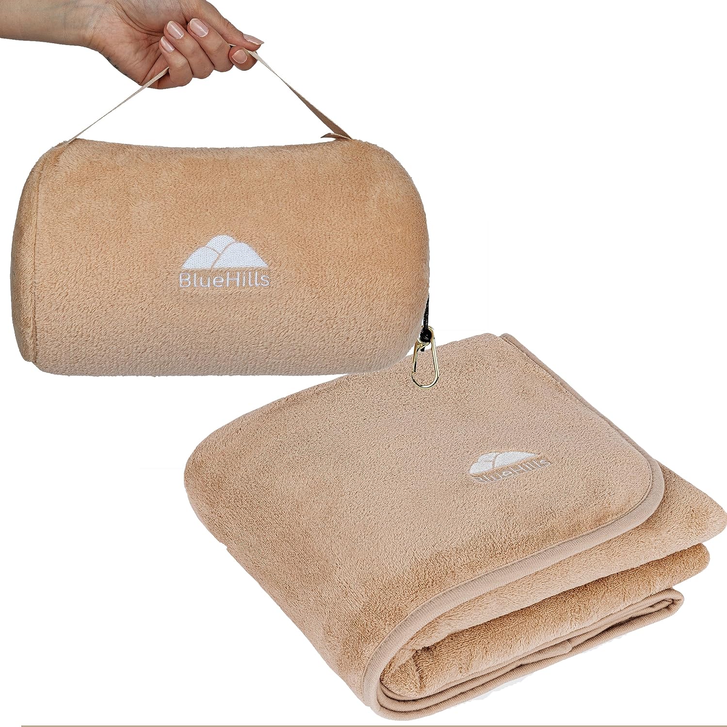 BlueHills Travel Blanket Pillow Rolled Soft Plush Airplane Throw Traveler Essentials Gift Compact in a Bag 70X48 inches Long Car Plane Flig…
