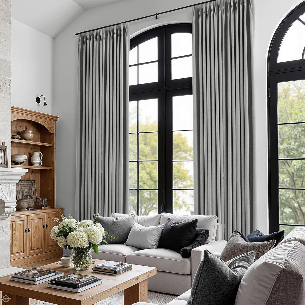 Boodii Dark Grey 100% Blackout Linen Pinch Pleated Curtains 96 Inches Long 2 Panels for Living Room Bedroom Memory Trained Thermal Insulate…