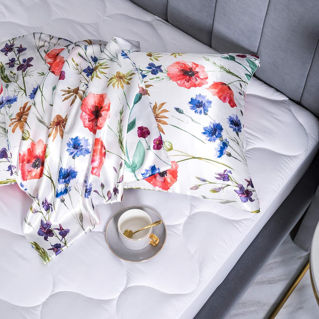 Lcbd Satin Pillowcase for Hair and Skin, Standard Size Printed Pillow Cases Set of 2, Silky Floral Print Pillow Covers with Envelope Closur…
