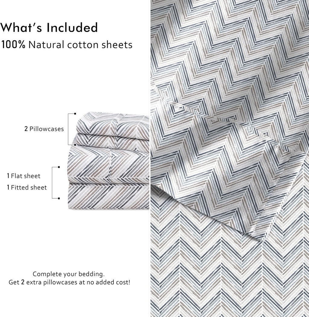 Ruvanti 100% Cotton Percale Sheets Twin Size 4 Piece Set, Cooling Bed Sheets for Hot Sleepers, Deep Pocket 16”, Breathable Lightweight & Du…