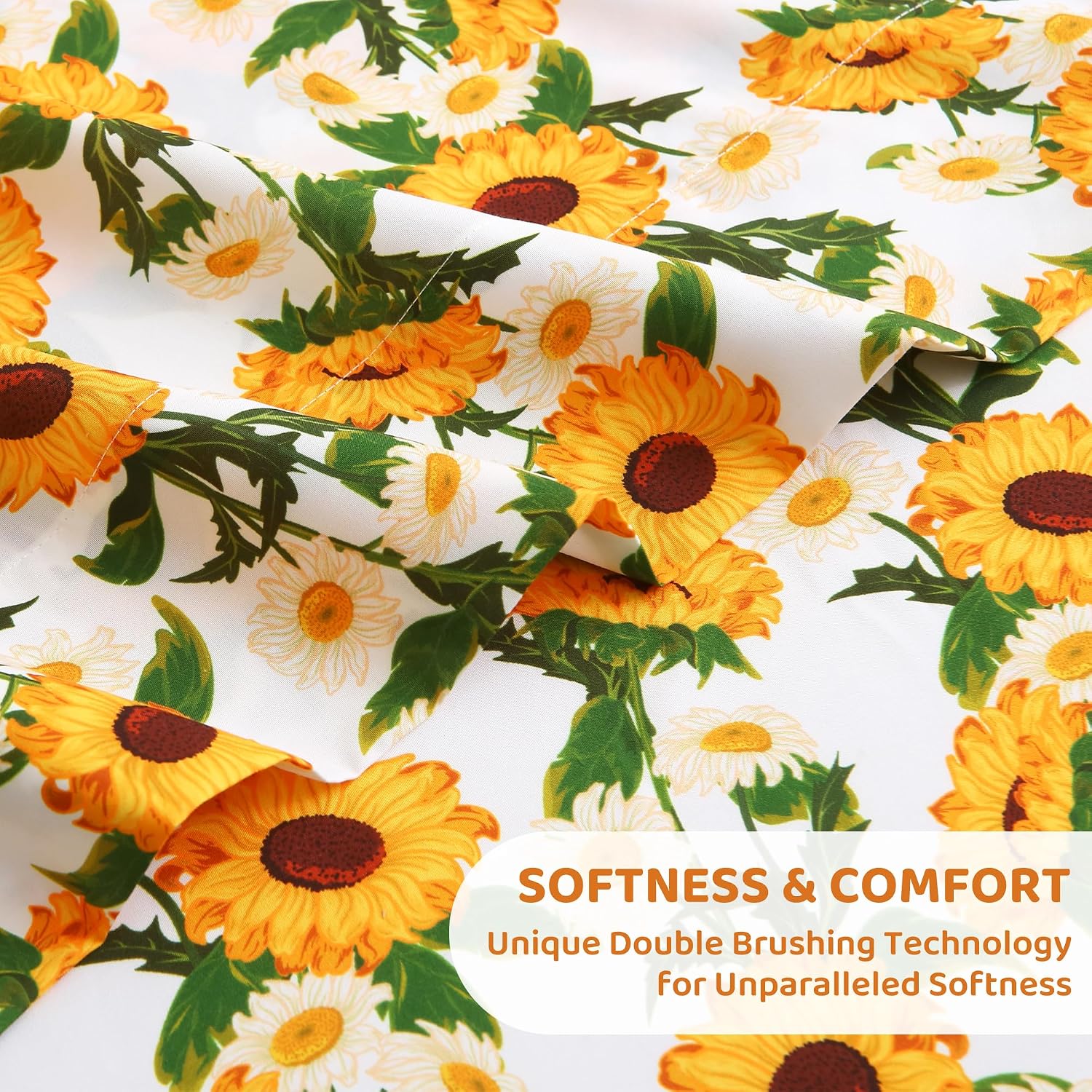 mooreeke Cozy Vintage Microfiber Printed Floral Twin Sheet Set - Soft & Breathable Yellow Sunflower Bed Sheets with Extra Deep Pocket - Non…