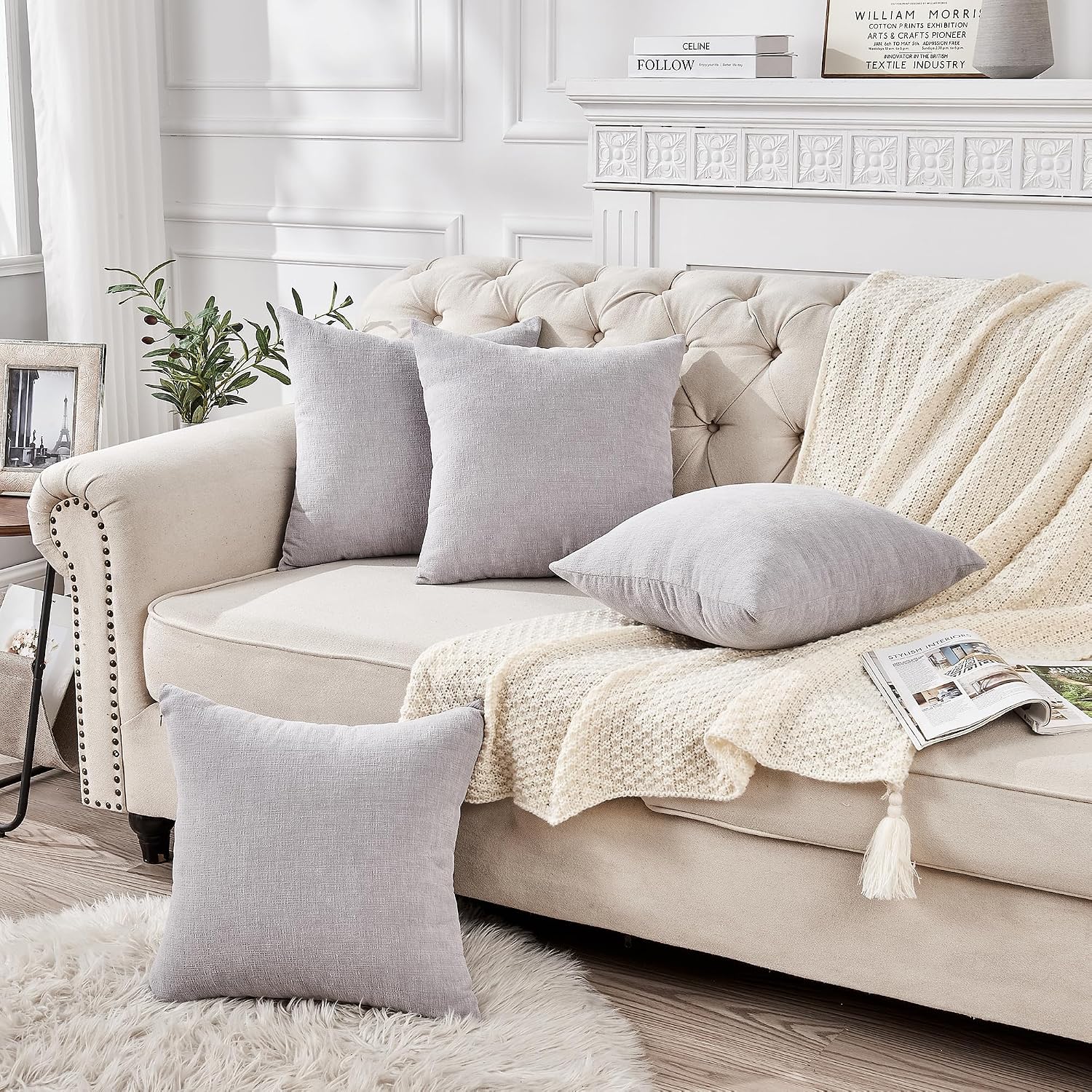 Gawamay Decorative Square Throw Pillow Covers 18"x18" Inch Set of 4, Super Soft Chenille Pillows Farmhouse Fall Pillowcase for Living Room…