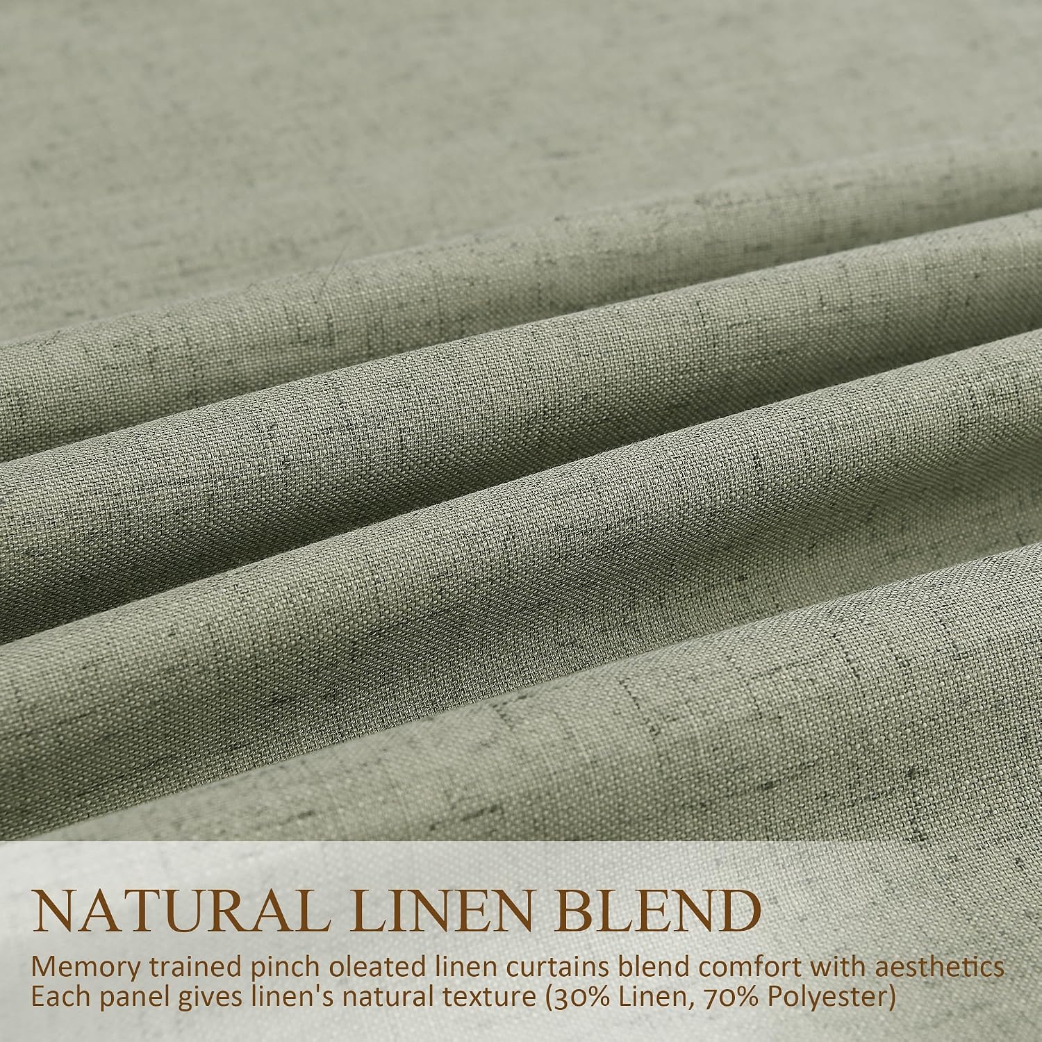 Boodii Sage Green 96 Inch 100% Blackout Linen Pinch Pleated Curtains for Bedroom Living Room 2 Panels Set Room Darkening Farmhouse Boho Bac…