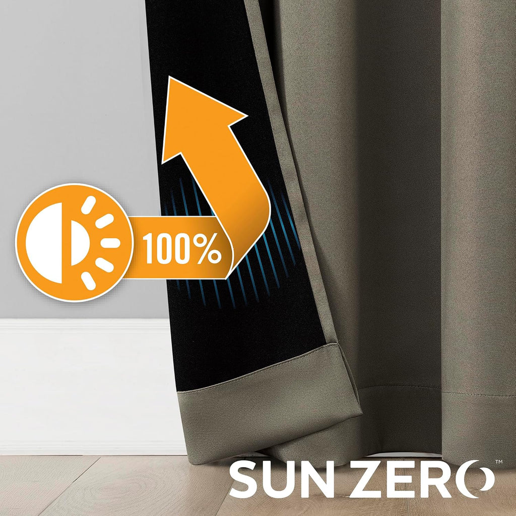 Sun Zero Nordic 2-Pack Theater Grade Noise Reducing Extreme 100% Blackout Grommet Curtain Panel Pair, 52" x 84, Mushroom Brown