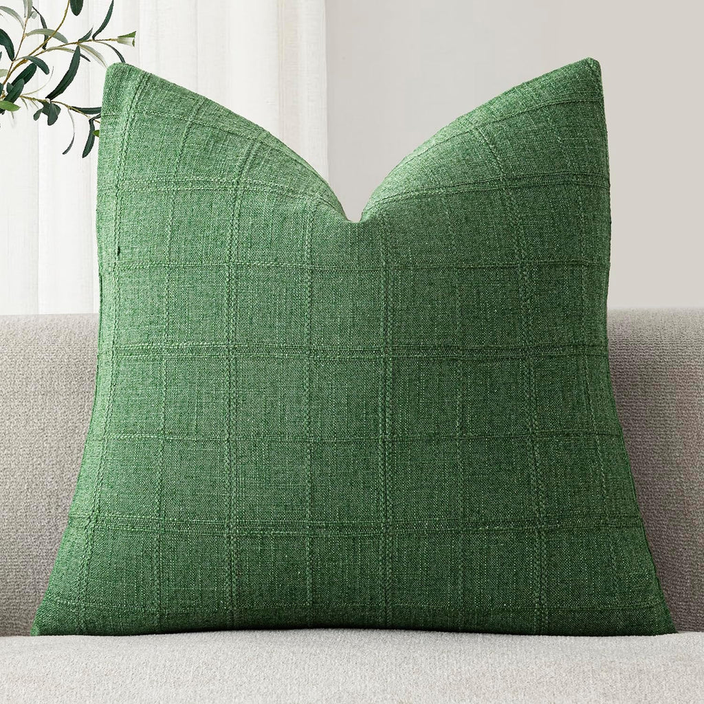 Foindtower Set of 1 Decorative Linen Check Throw Pillow Cover Neutral Farmhouse Vintage Cushion Cover Modern Boho Accent Home Decor for…