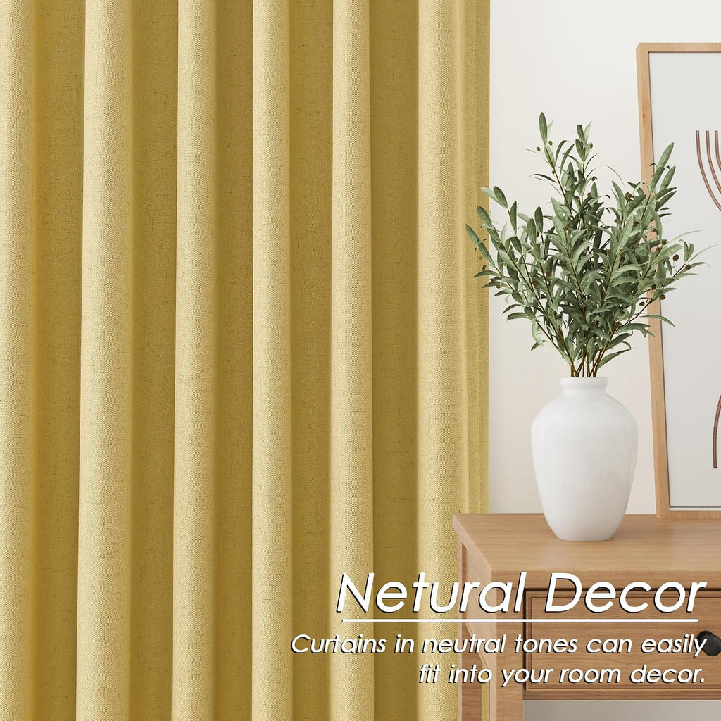 Nanspring Gold 100% Blackout Linen Curtains 84 Inch Length 2 Panels Set for Bedroom Back Tab Modern Farmhouse Decor Black Out Curtain for L…
