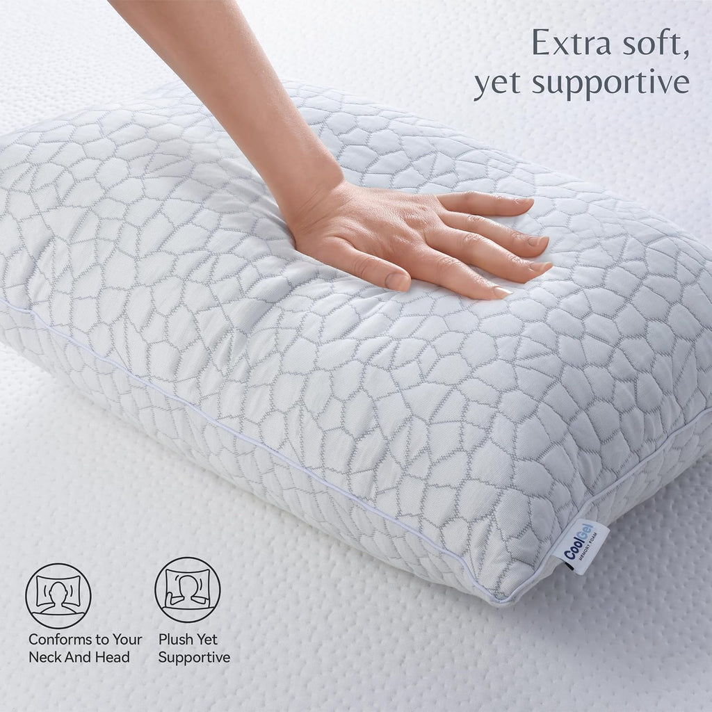 Cool Gel Cooling Pillow for Hot Sleepers - Standard Size Shredded Memory Foam Pillows for Sleeping - Adjustable Neck & Shoulder Support…