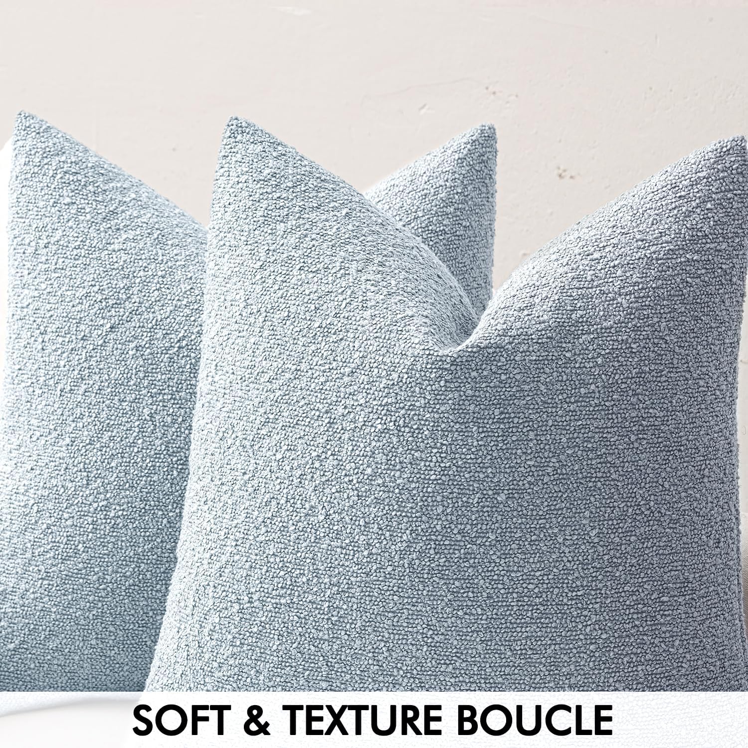 Miulee 22x22 Inch Decorative Euro Sham Pillow Covers for Couch Bed Set of 2 Textured Boucle Neutral Throw Pillow Covers Light Blue Accent S…