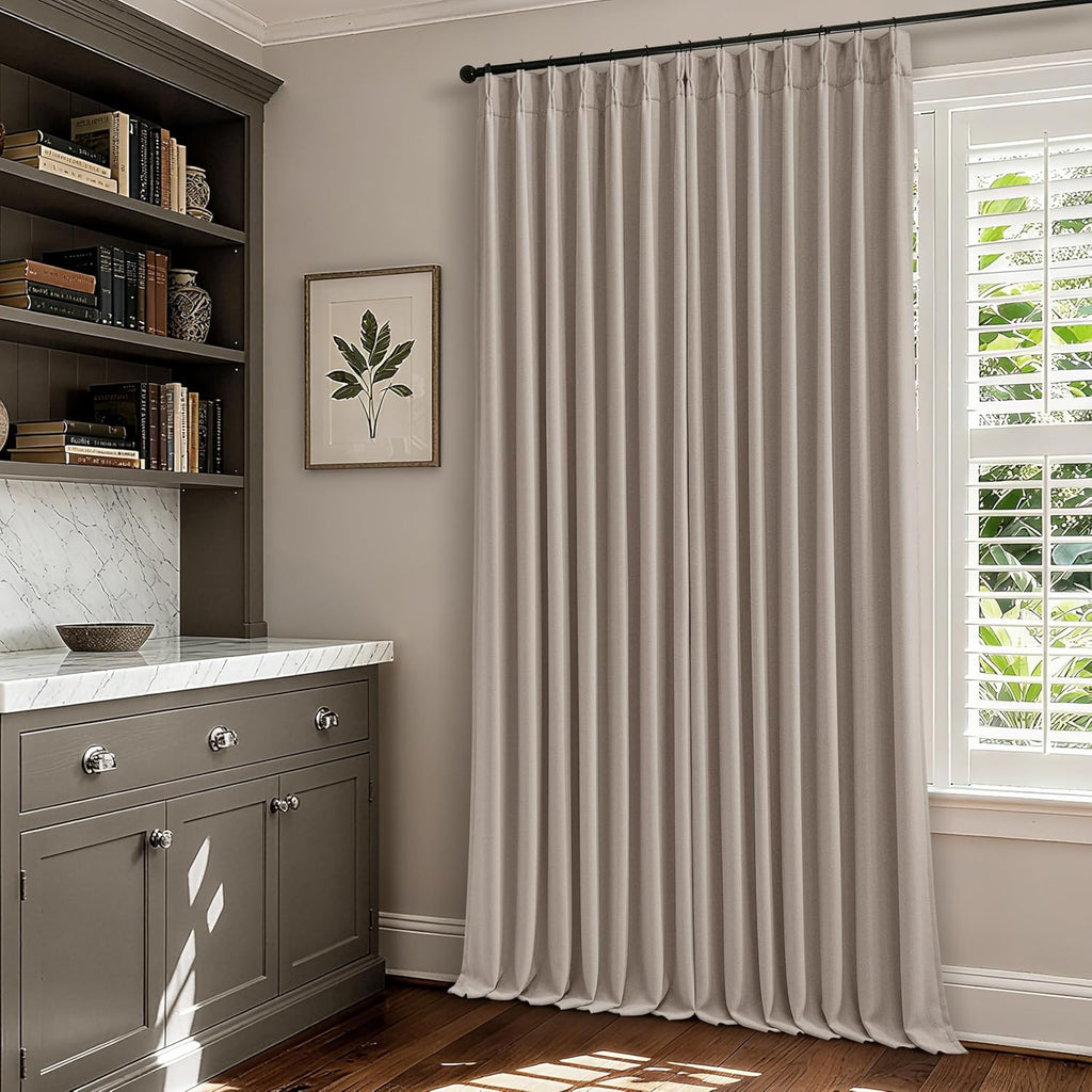 100% Blackout Linen 126 Inch Curtains 2 Panel Set for Bedroom Modern Pinch Pleated Linen Burlywood Birch Insulated Heavy Curtain 40 x 126…