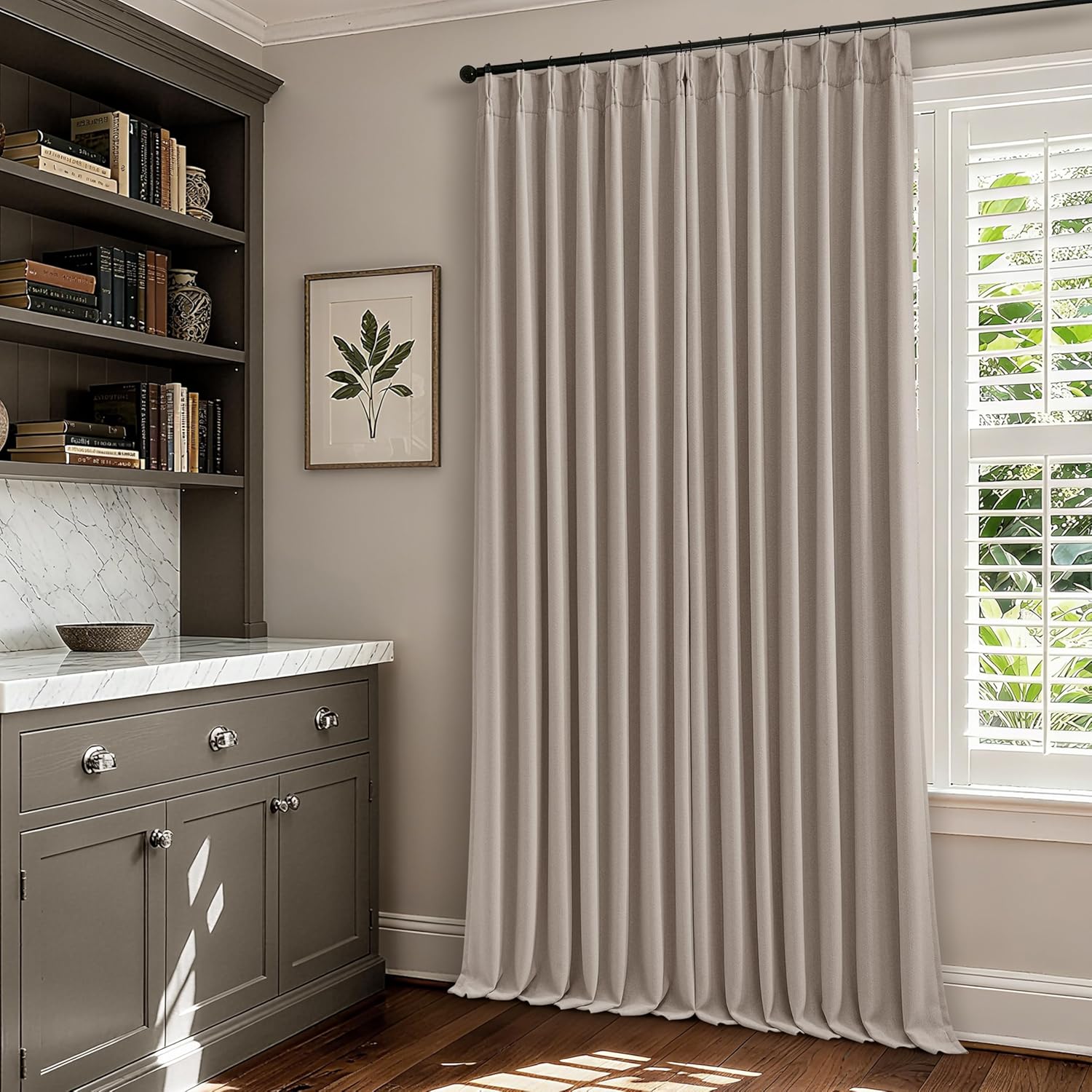100% Blackout Linen 126 Inch Curtains 2 Panel Set for Bedroom Modern Pinch Pleated Linen Burlywood Birch Insulated Heavy Curtain 40 x 126…