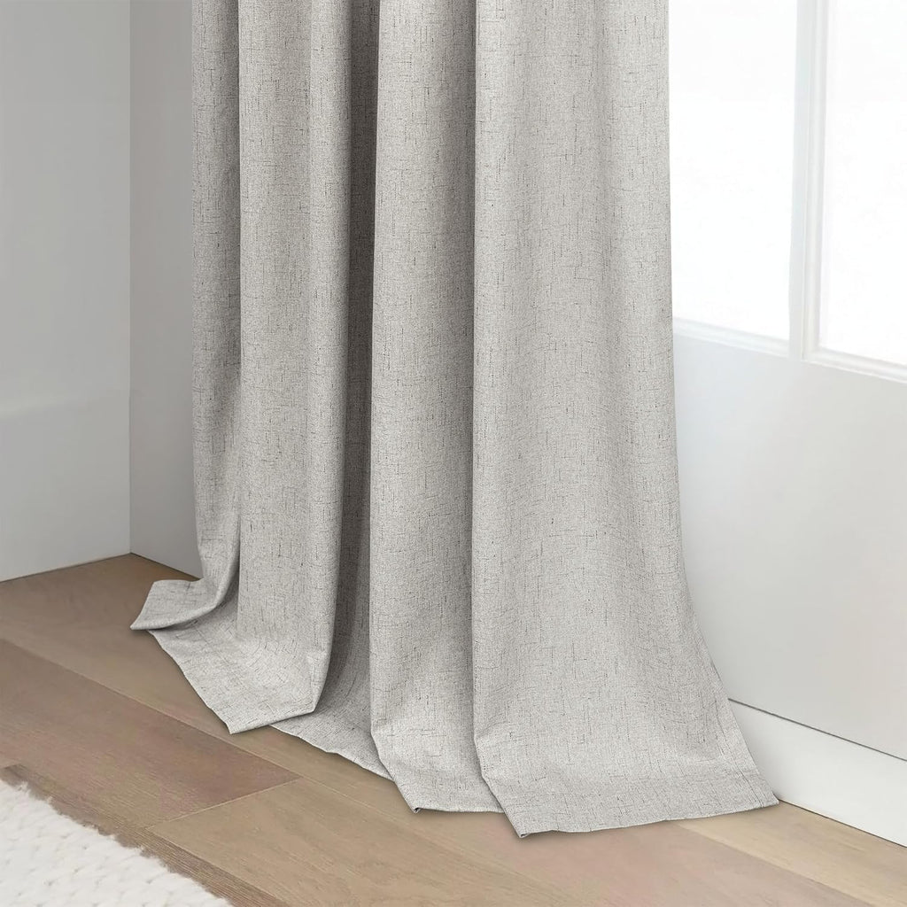 Pitalk Blackout Linen Curtains 96 Inches Long for Living Room 2 Panel Set Black Out Light Blocking Back Tab Neutral Boho Farmhouse 96 Inch…