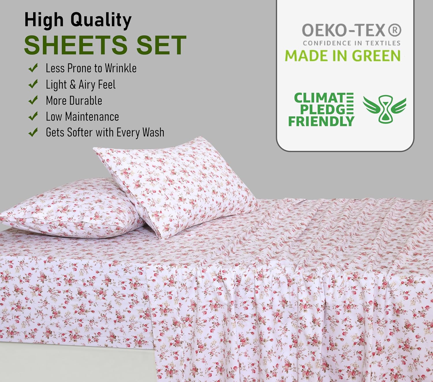Ruvanti 100% Cotton Percale Sheets California King Size – Crisp Cooling Bed Sheets for Hot Sleepers, Deep Pocket 14”, Soft Breathable & Dur…
