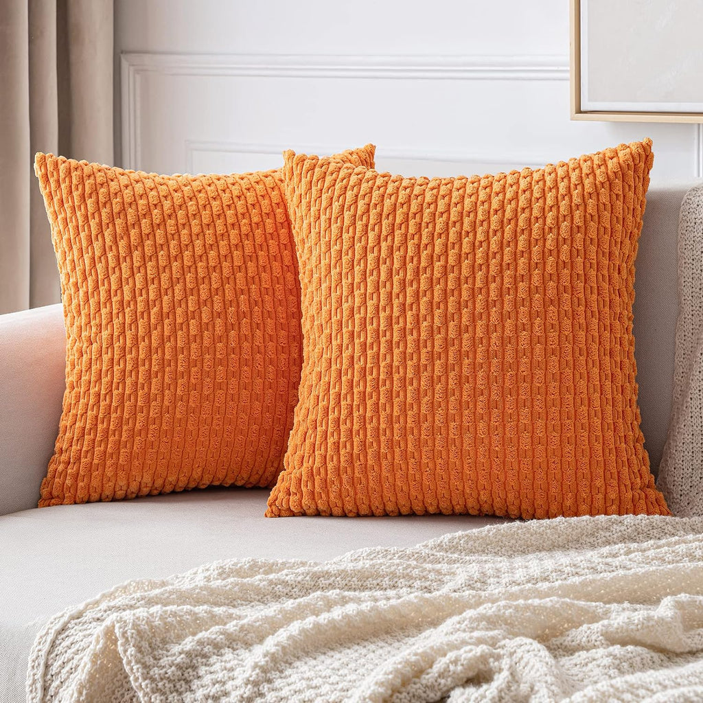 Miulee Orange Throw Pillow Covers Soft Corduroy Decorative Set of 2 Boho Striped Pillow Covers Pillowcases Farmhouse Home Decor for Hallowe…