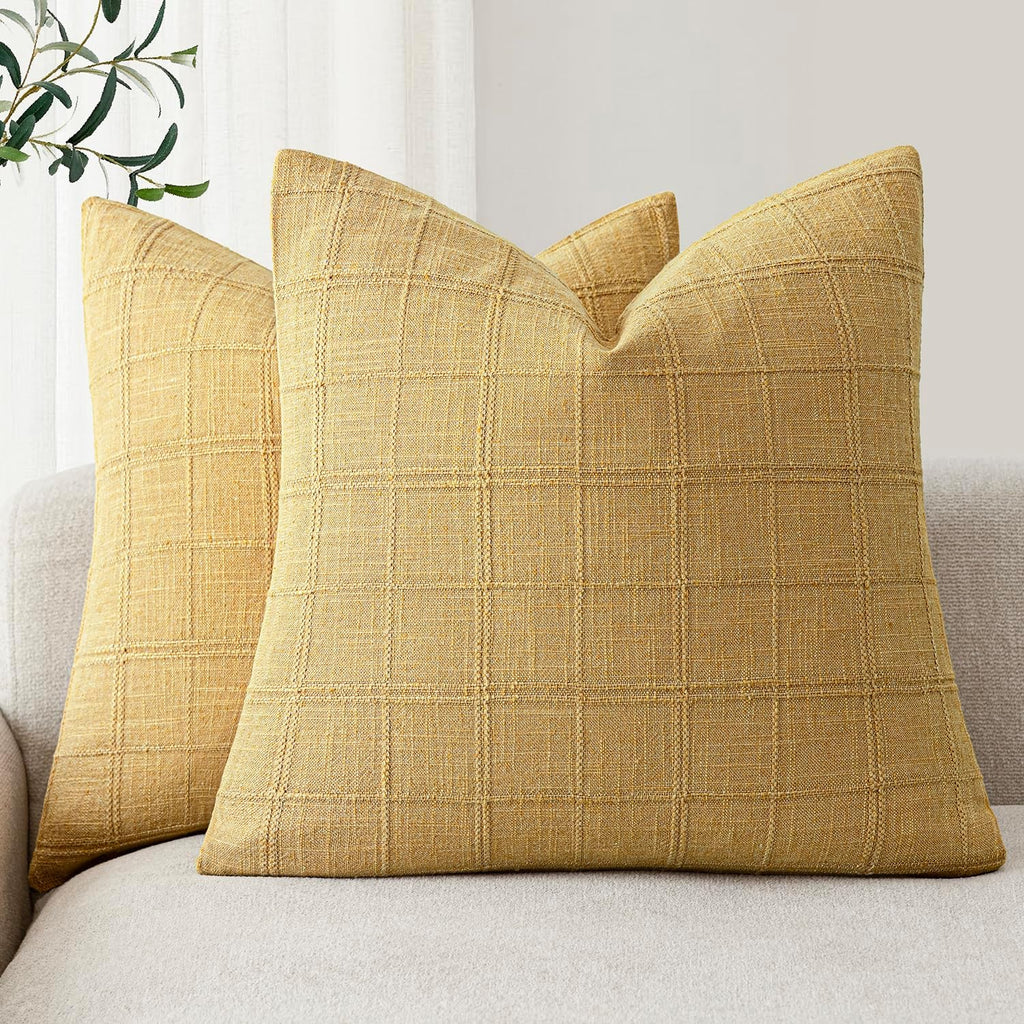 Foindtower Set of 2 Decorative Linen Check Throw Pillow Covers Neutral Farmhouse Vintage Cushion Covers Modern Boho Accent Home Decor for…