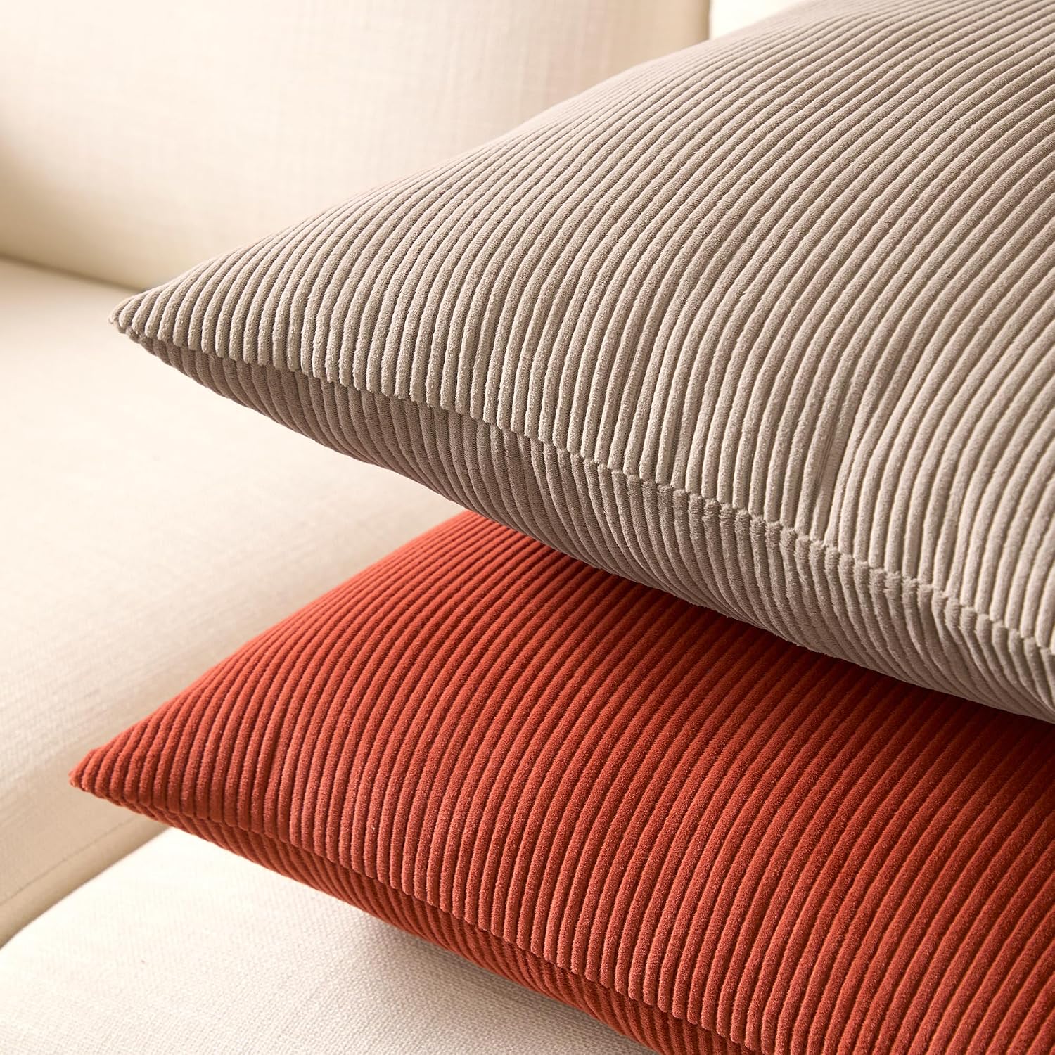 EncasaXO Encasa XO Corduroy Throw Pillows Covers 18"x18", Set of 2 Soft Textured Striped Boho Pillow Covers | Decorative and Cozy Cushion C…