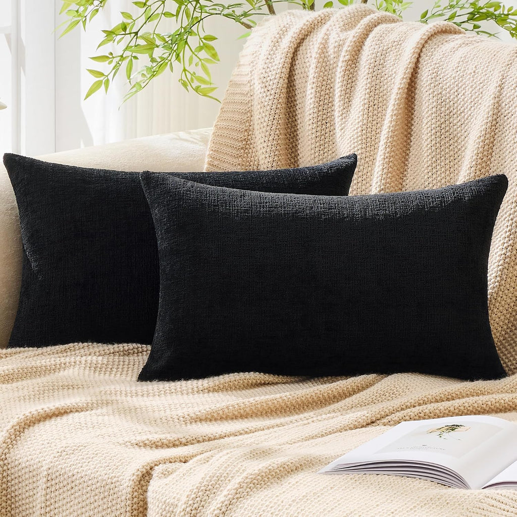 Gawamay Set of 2 Decorative Lumbar Soft Chenille Throw Pillow Covers 12x20 Inch (30x50 CM), Boho Farmhouse Cushion Cases, Couch Pillow Cove…