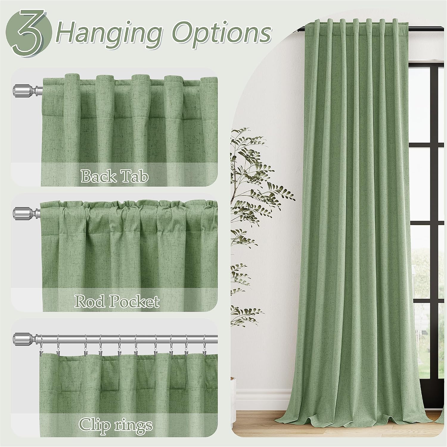 Guken 100% Blackout Linen Curtains 102 Inch Length 2 Panels Set for Living Room Bedroom Back Tab Thermal Insulated Black Out Linen Drapes R…