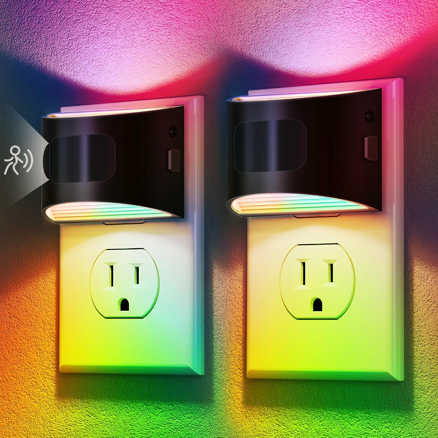DORESshop LED Night Light[2 Pack], Night Lights Plug into Wall, 8-Color RGB LED Nightlight with Motion Sensor, Dusk to Dawn Sensor…
