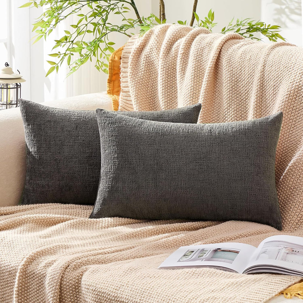 Gawamay Set of 2 Decorative Lumbar Soft Chenille Throw Pillow Covers 12x20 Inch (30x50 CM), Boho Farmhouse Cushion Cases, Couch Pillow Cove…