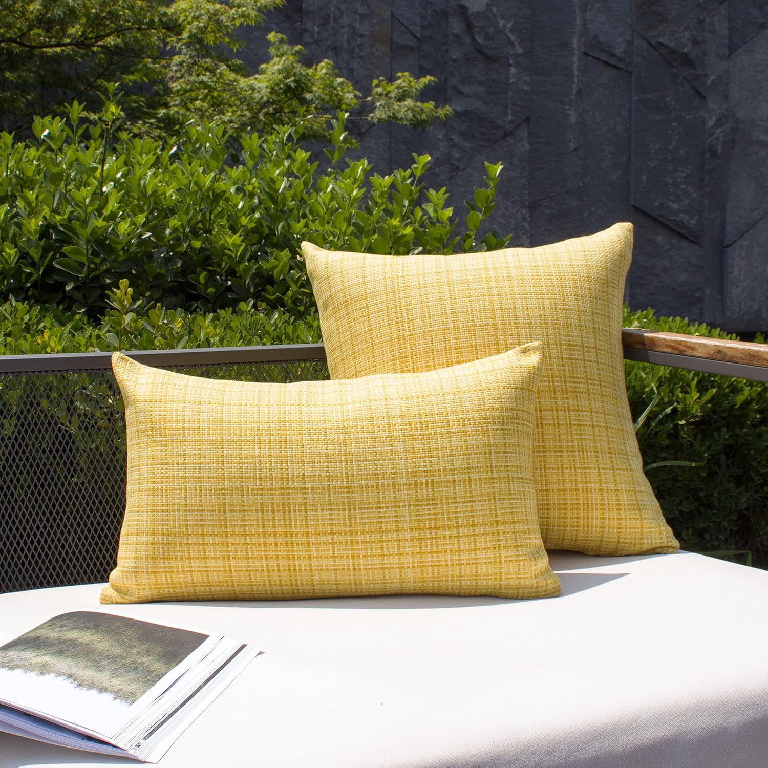 Kevin Textile Outdoor Waterproof Throw Pillow Covers 14x24 Inch Pack of 2 Woven Faux Linen Farmhouse Decorative Water Resistant Lumbar…