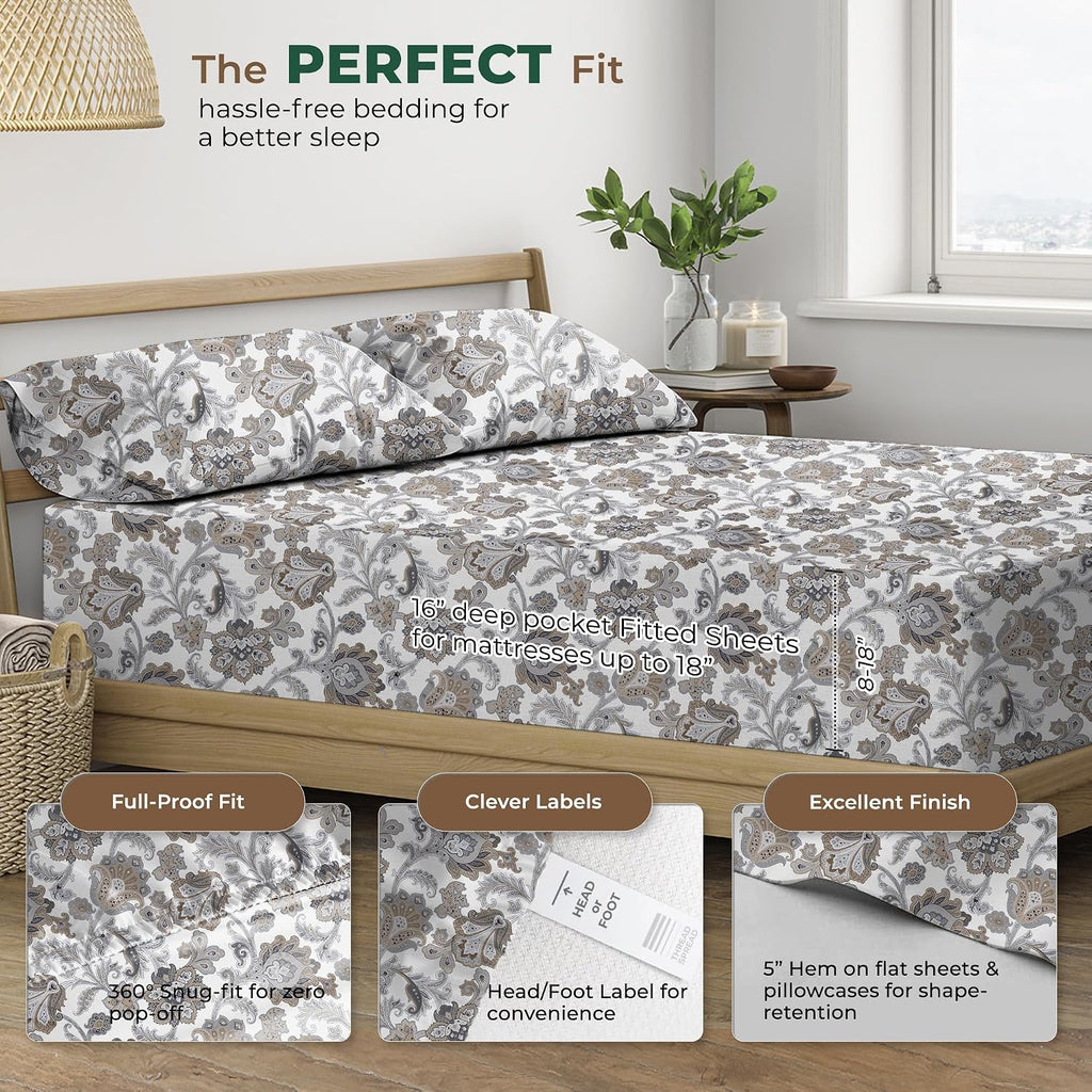 THREAD SPREAD 100% Organic Cotton Sheets Twin Size - Organic Cotton Twin Percale Weave Sheet Set (3 PC, Floral Ivory), Soft, Cooling…
