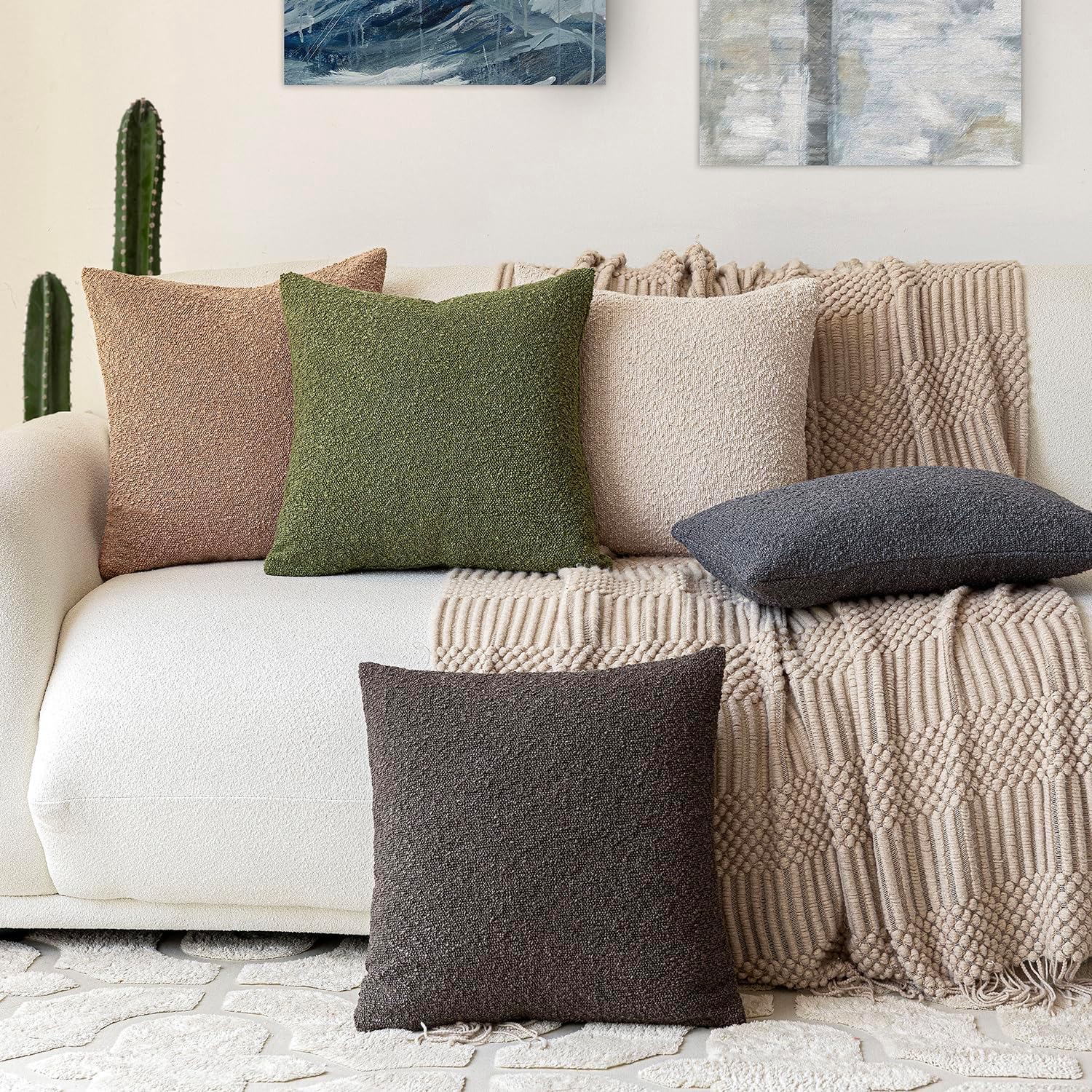 Foindtower Decorative Textured Boucle Throw Pillow Covers Accent Solid Pillow Cases Neutral Soft Cozy Couch Cushion Case for Chair Sofa…