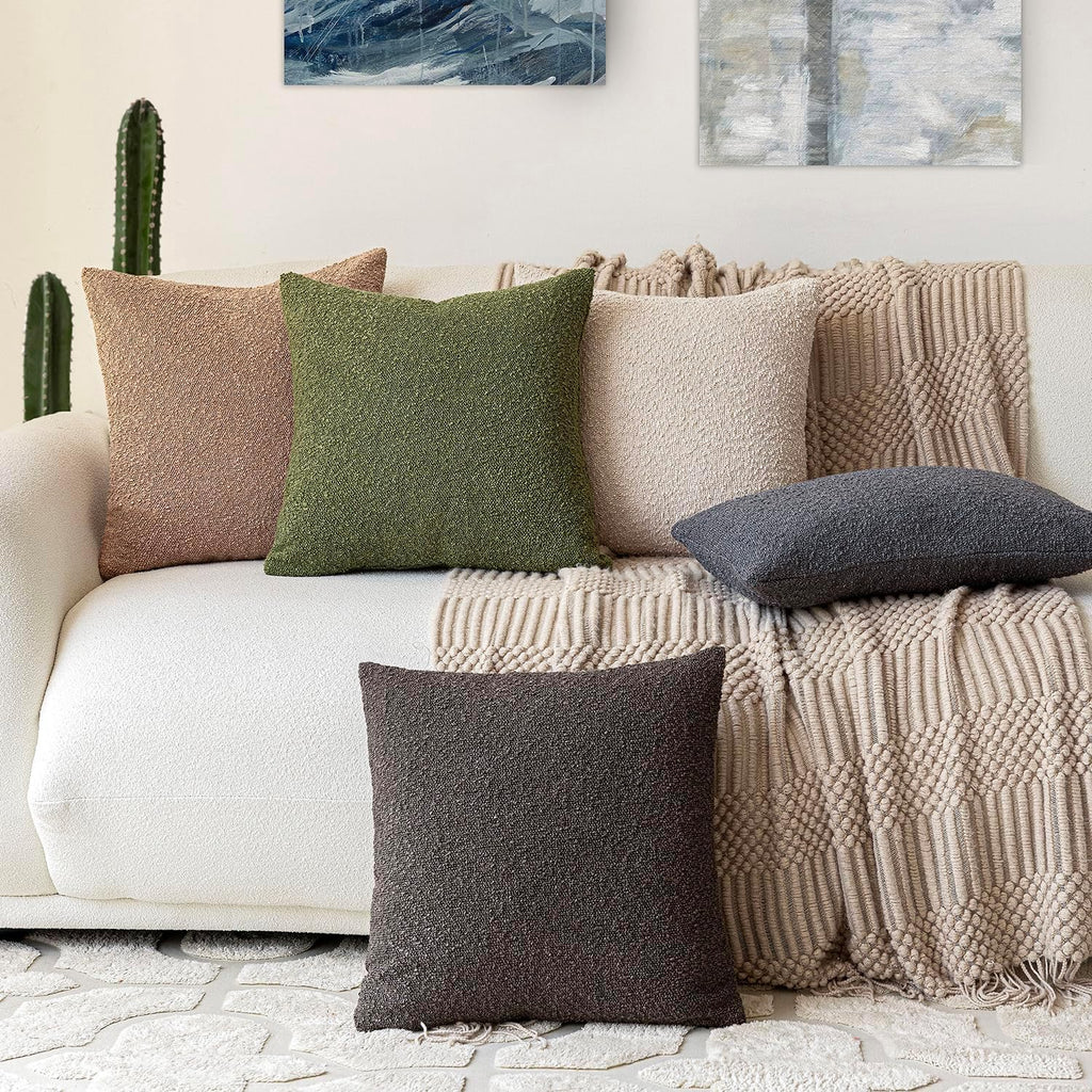 Foindtower Decorative Textured Boucle Throw Pillow Covers Accent Solid Pillow Cases Neutral Soft Cozy Couch Cushion Case for Chair Sofa…