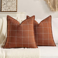 Rustic Farmhouse Decor Terracotta Plaid Throw Pillow Cushion Covers 18x18 Set of 2, Boho Decor Rust Decorative Throw Pillows 18 x 18…